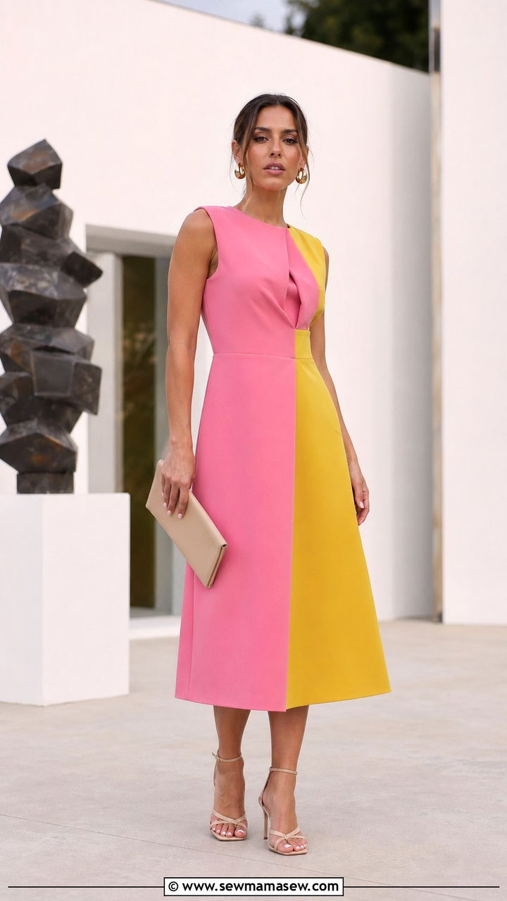 Pink and Yellow Color Block Dress - 30 Yellow and pink outfit ideas