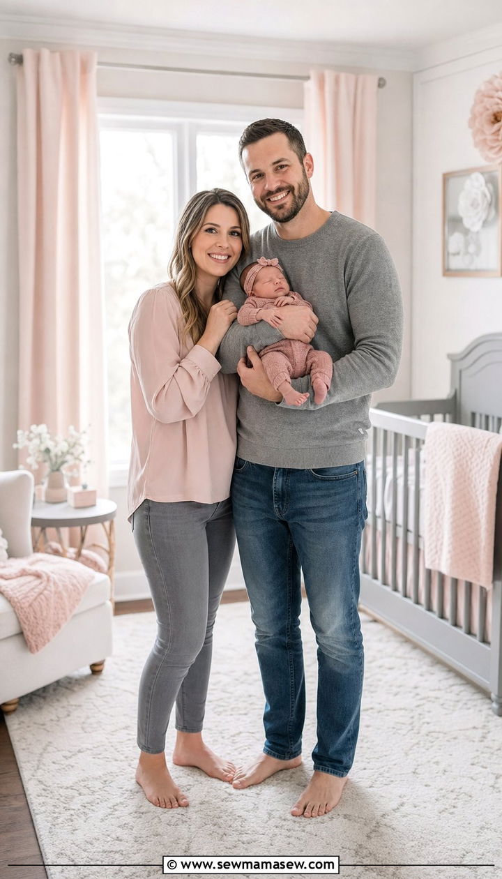 Pink and gray family outfit for newborn girl photos - 25 Family photo outfit ideas with newborn