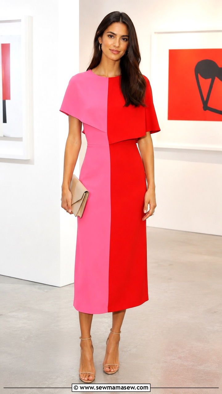 Pink and red color block dress outfit - 25 Pink and red outfit ideas