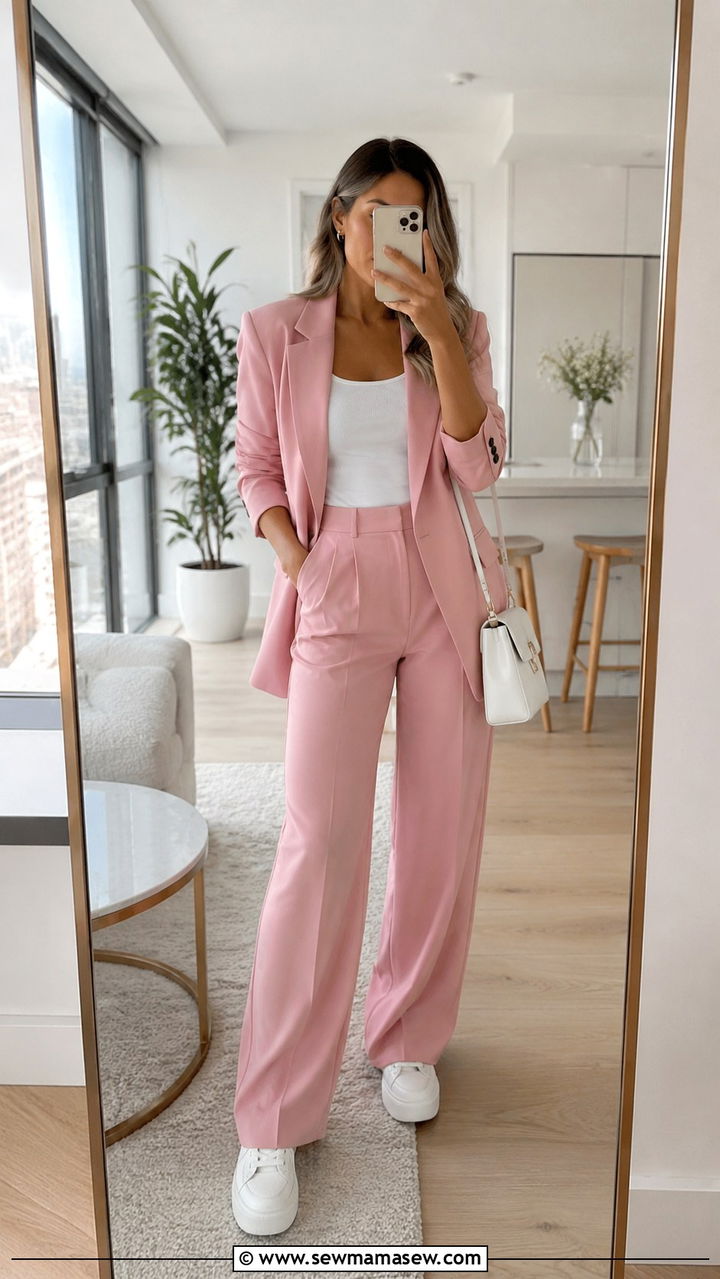 Pink matching co ord set with white sneakers - 25 trendy outfits to copy