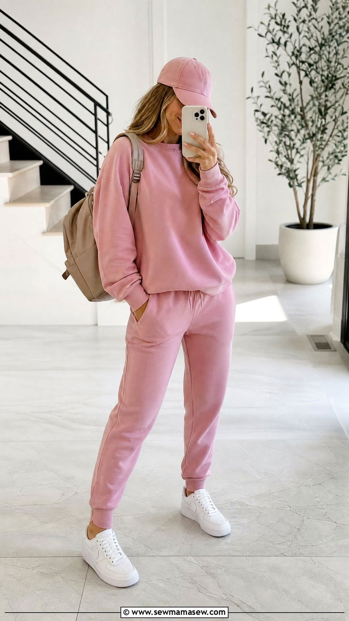 Pink sweatsuit with white sneakers - 40 Pink outfit ideas