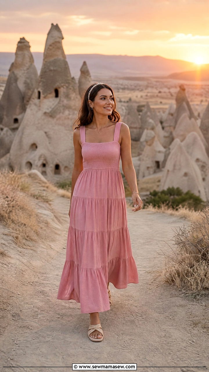 Pink tiered maxi dress Cappadocia outfit - 25 Cappadocia outfit ideas