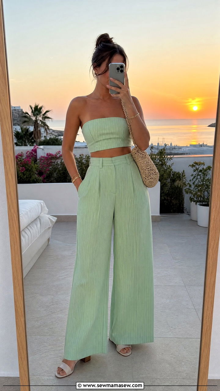 Pinstripe Bandeau Top And High Waisted Trousers - 25 Matching set outfit ideas pinstripe