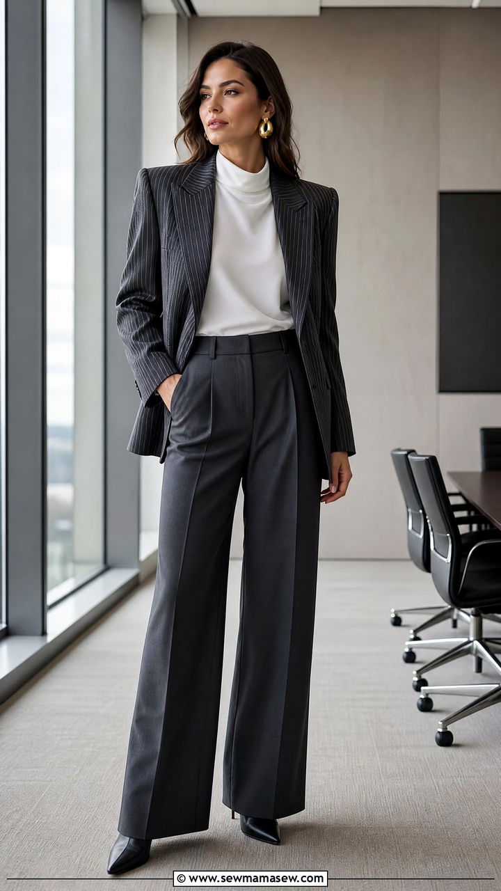 Pinstripe Blazer With Funnel Neck Top - 30 glamoratti outfits