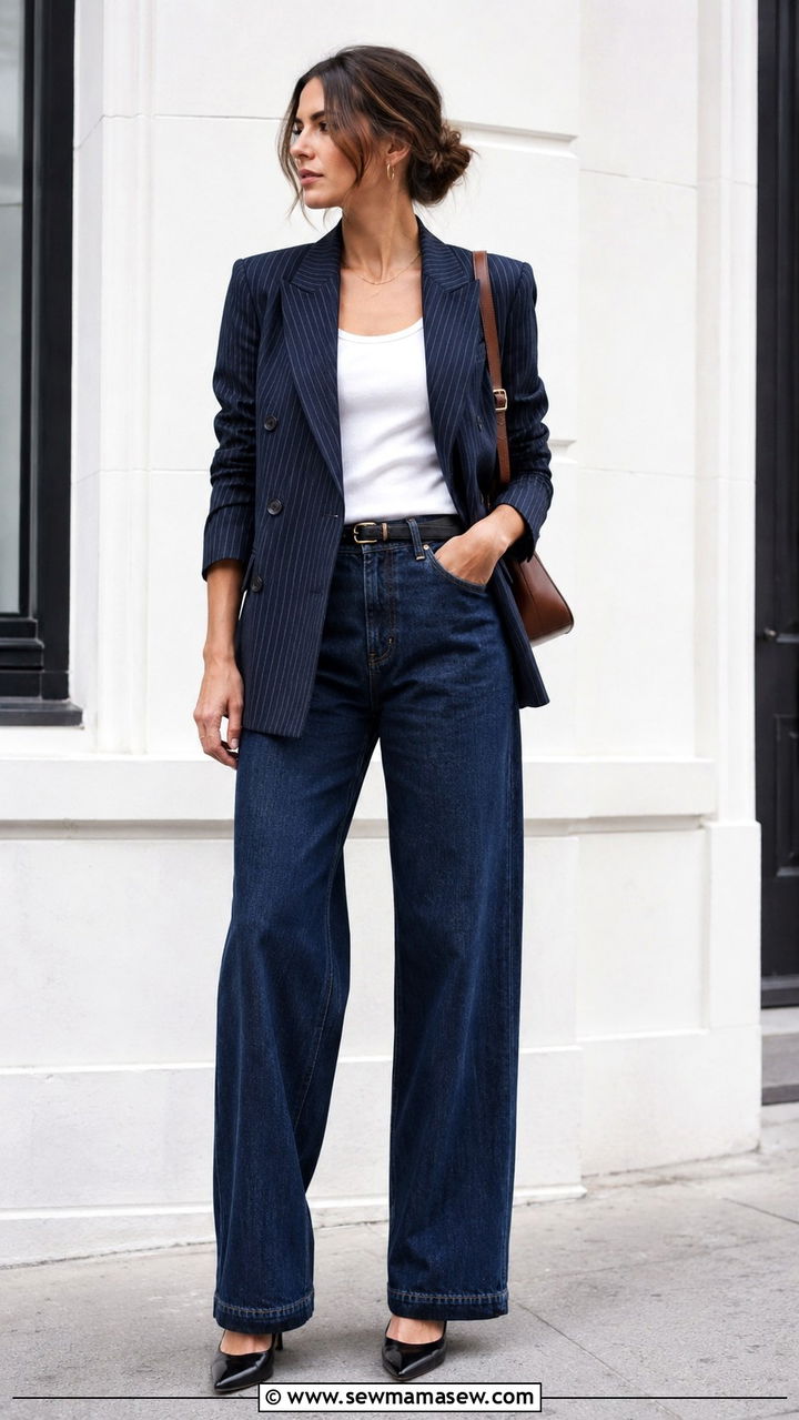 Pinstripe Blazer With Relaxed Wide Leg Jeans - 25 Ageless outfit ideas 2026