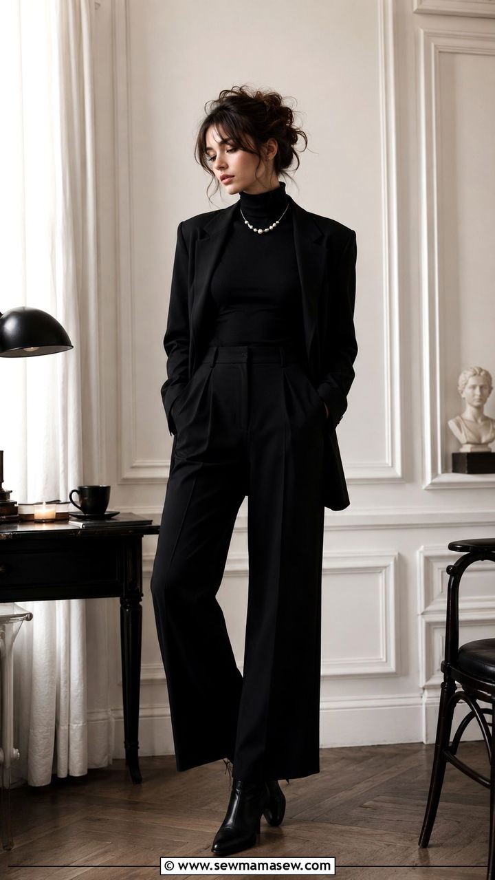 Pinstripe Blazer With Simple Tee and Pleated Trousers - 20 Poetcore outfit ideas Dead Poets Society vibe