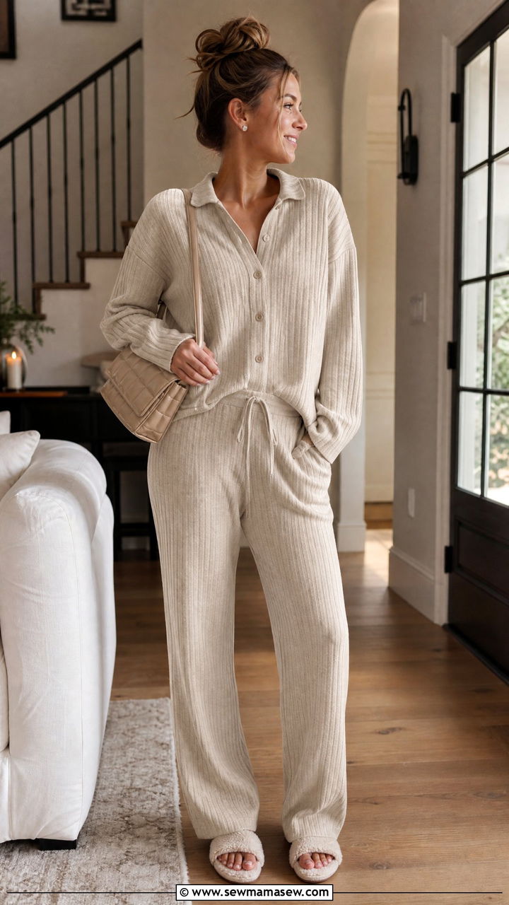 Pinstripe Knit Lounge Set - 25 Matching set outfit ideas pinstripe