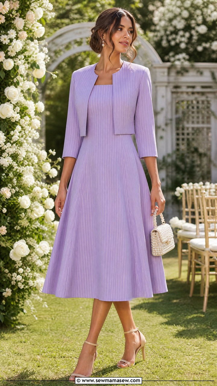 Pinstripe Midi Dress And Cropped Jacket - 25 Matching set outfit ideas pinstripe