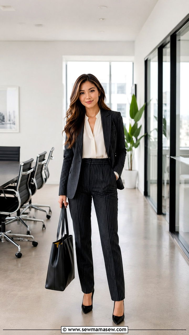 Pinstripe Suit With Pointed Pumps - 30 Petite outfit ideas to elongate legs