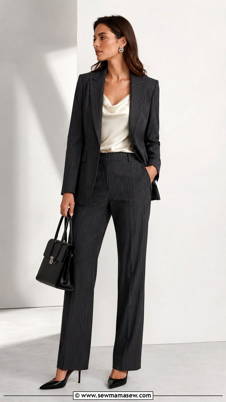Pinstripe Suit With Silk Shell - 25 Reporter outfit ideas