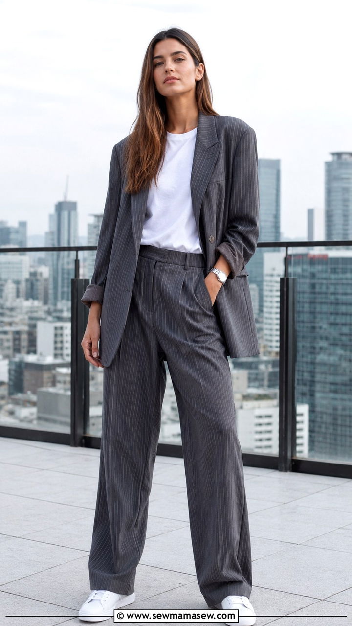 Pinstripe Suit With Sneakers Outfit - 30 Office outfits for Gen Z