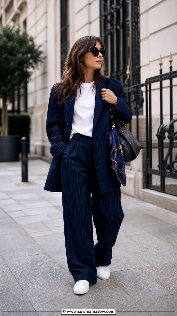 Pinstripe Suit with White Shirt - 40 parisian outfits for women