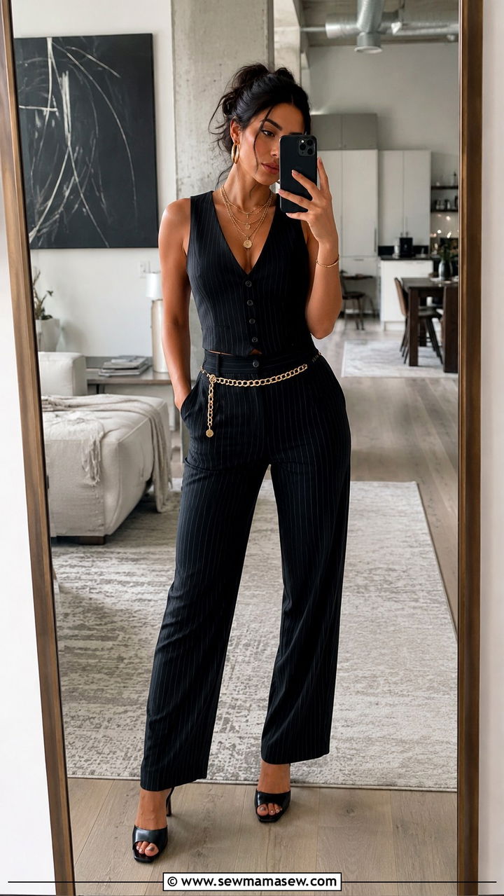 Pinstripe Vest Suit Mob Wife Spring Look - 30 Mob wife spring outfits
