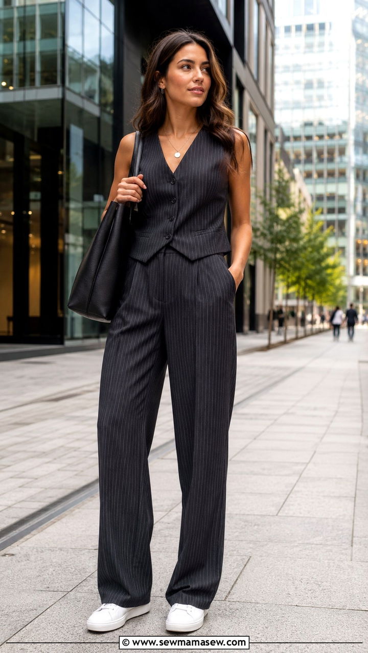 Pinstripe Vest With Matching Trousers And Sneakers Outfit - 25 Personal shopper outfit ideas