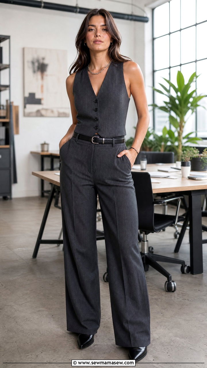 Pinstripe Vest and Trouser Set Outfit - 35 matching set outfits inspo