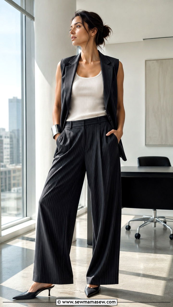 Pinstripe Waistcoat With Wide Leg Trousers - 30 Trendy outfits for women over 40