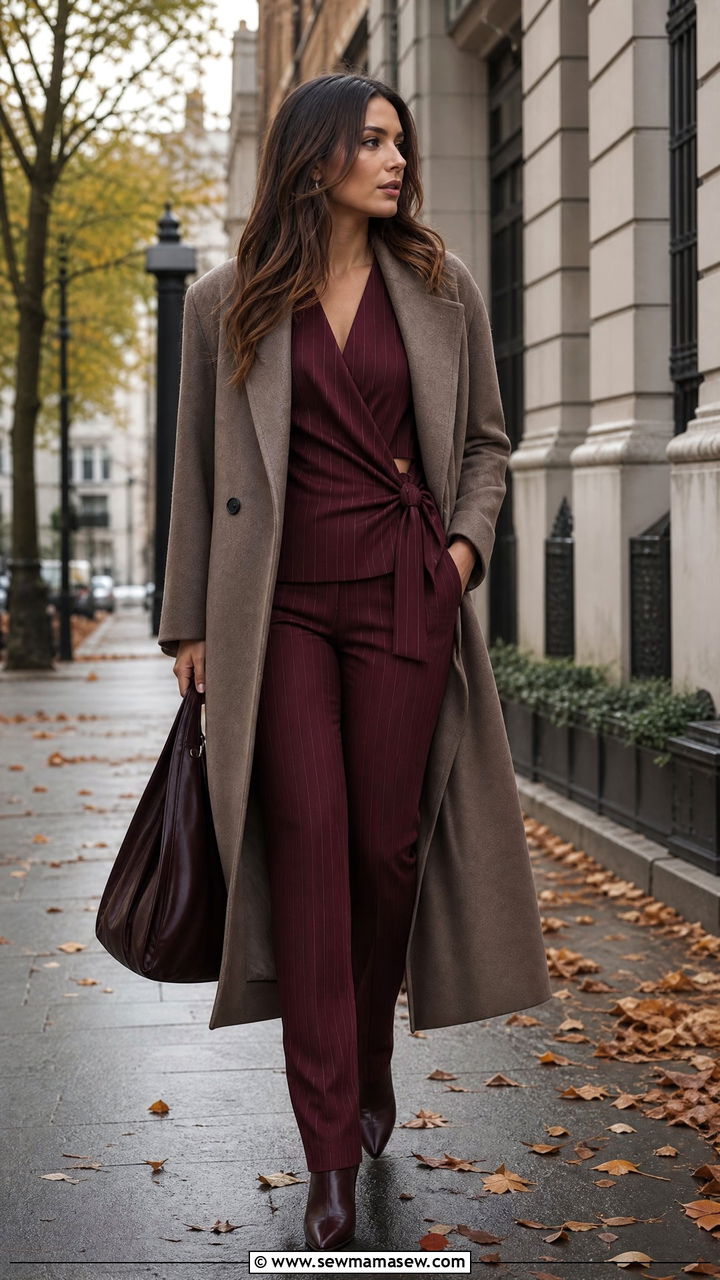 Pinstripe Wrap Top And Trousers - 25 Matching set outfit ideas pinstripe