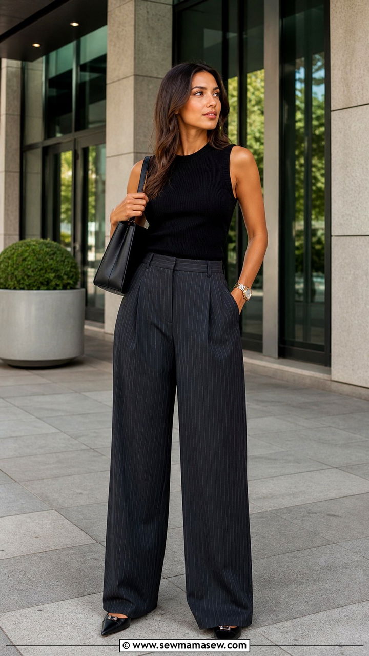 Pinstripe pants and sleeveless top outfit - 40 It girl outfit ideas