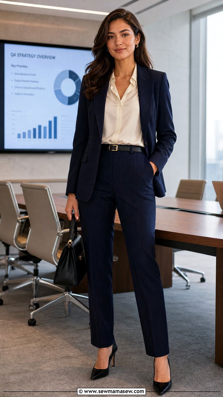 Pinstripe pantsuit for women consulting - 30 Management consultant outfit ideas