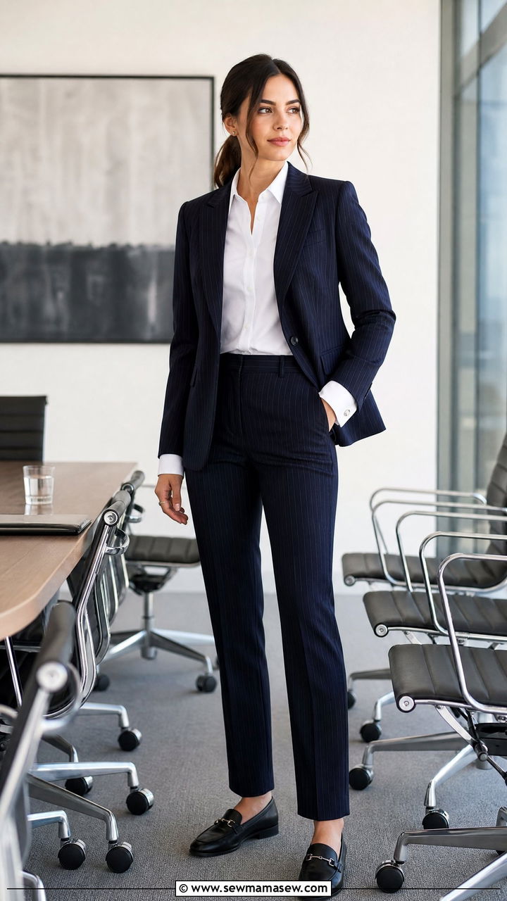 Pinstripe pantsuit - 35 job interview outfit ideas for women