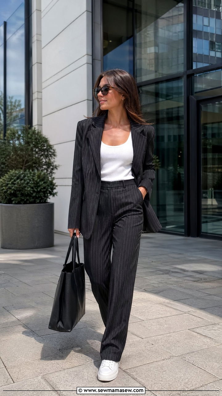 Pinstripe suit and trainers Dublin outfit - 35 Dublin outfit ideas