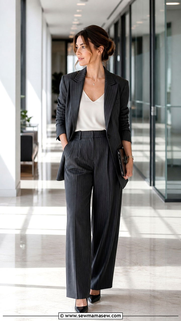 Pinstripe suit office outfit 2026 - 40 office outfits 2026