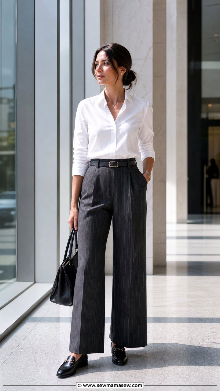 Pinstripe trousers with a white button down - 25 Business casual outfits with pants