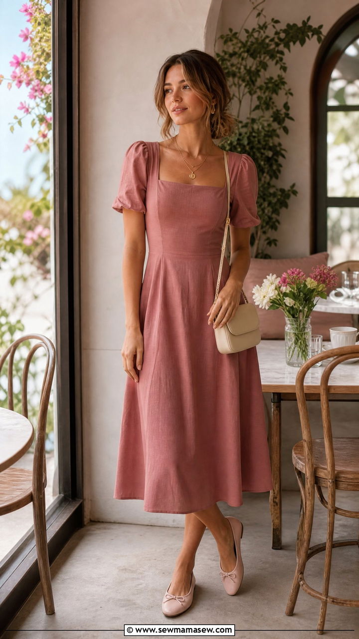 Pippa dress with ballet flats for a brunch date - 25 French girl outfit ideas with Sezane dress