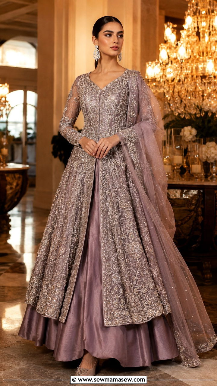 Pishwas With Raw Silk Lehenga - 20 Modest outfit ideas for Pakistan
