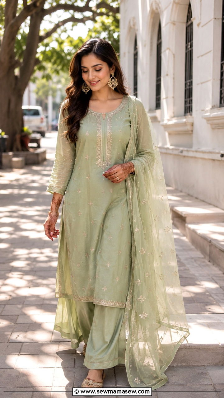 Pistachio Green Palazzo Kurta Set - 25 Mehndi outfit ideas 2026