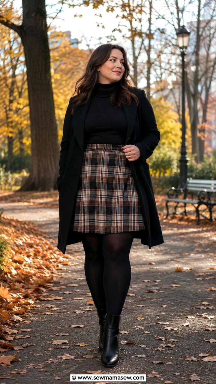 Plaid A Line Skirt With Tights For Big Calves - 25 Outfit ideas for thick calves