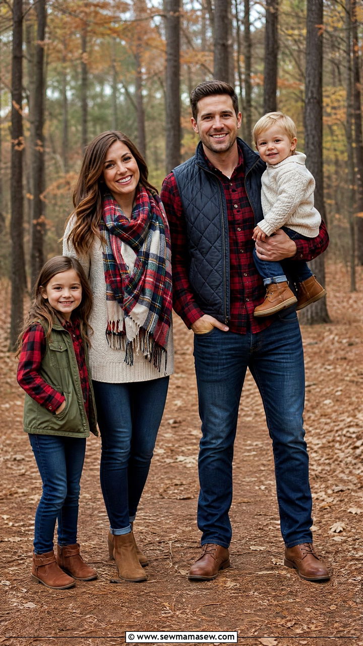 Plaid And Denim Fall Family Photo Outfits - 30 casual family photo outfits