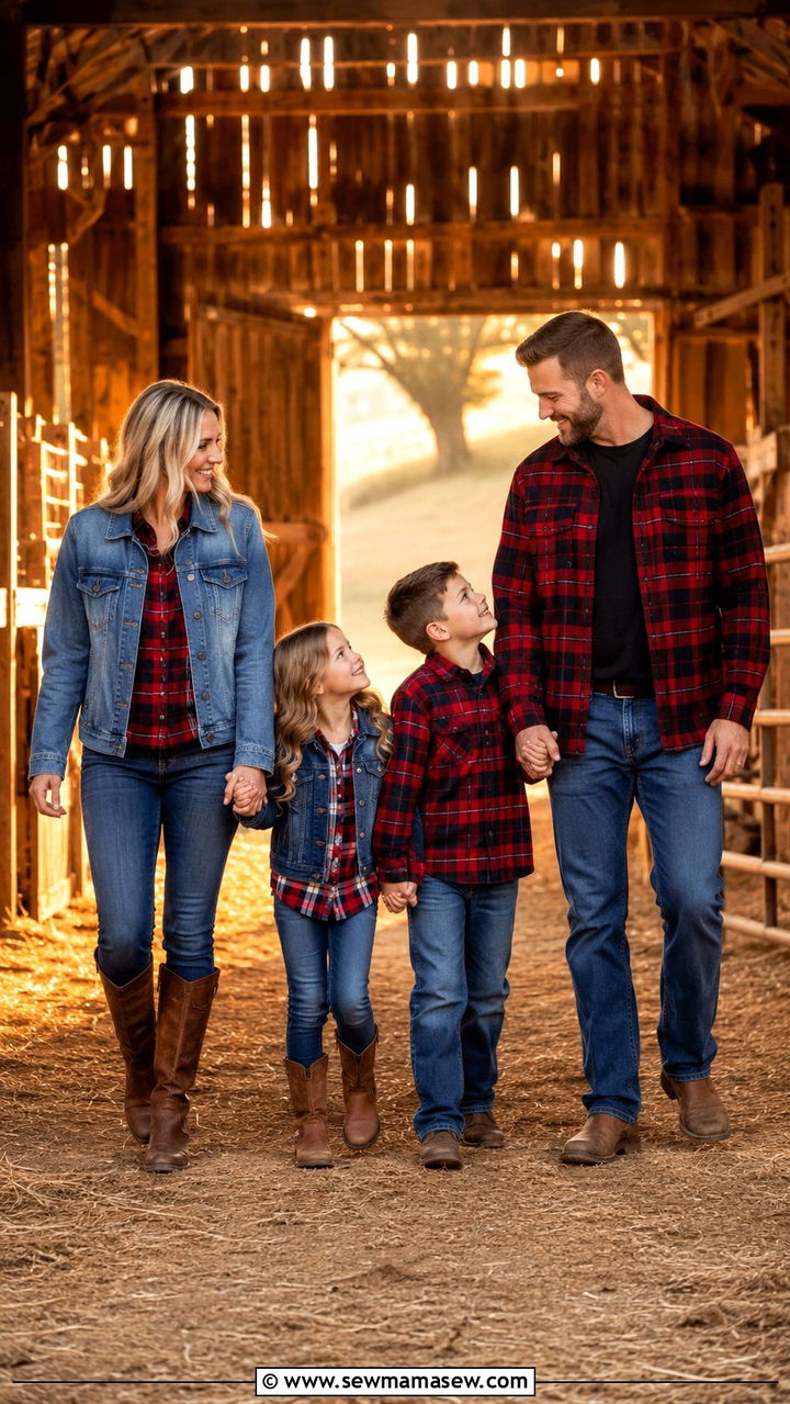 Plaid And Denim Family Photo Outfits - 30 classy family photo outfits