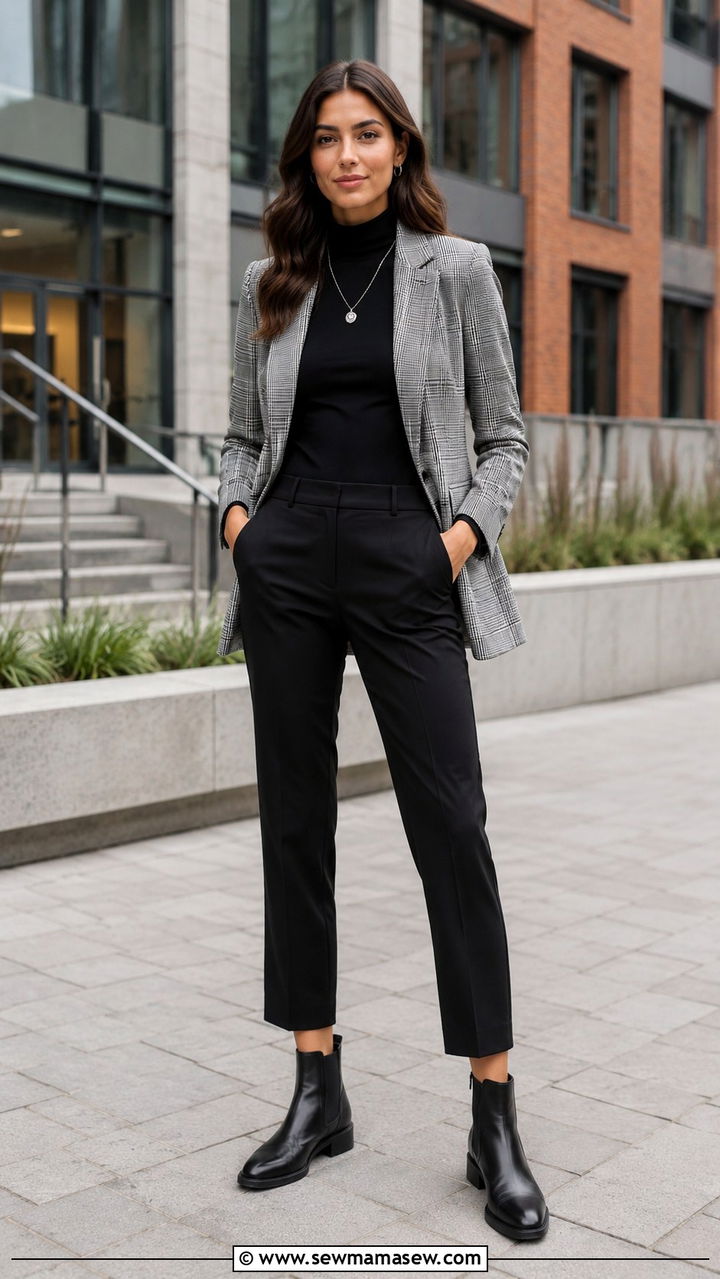 Plaid Blazer And Black Turtleneck Outfit - 30 Law student outfit ideas