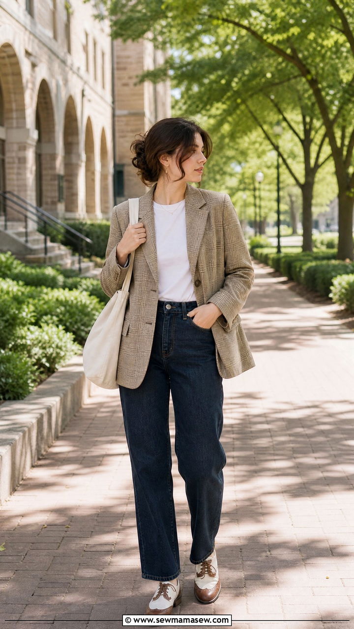 Plaid Blazer And Dark Denim Outfit - 25 light academia outfits 2026