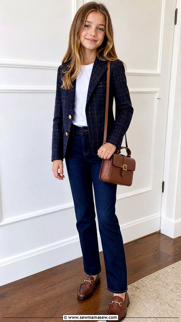 Plaid Blazer And Dark Jeans Preppy Tween Outfit - 30 Tween outfit ideas preppy