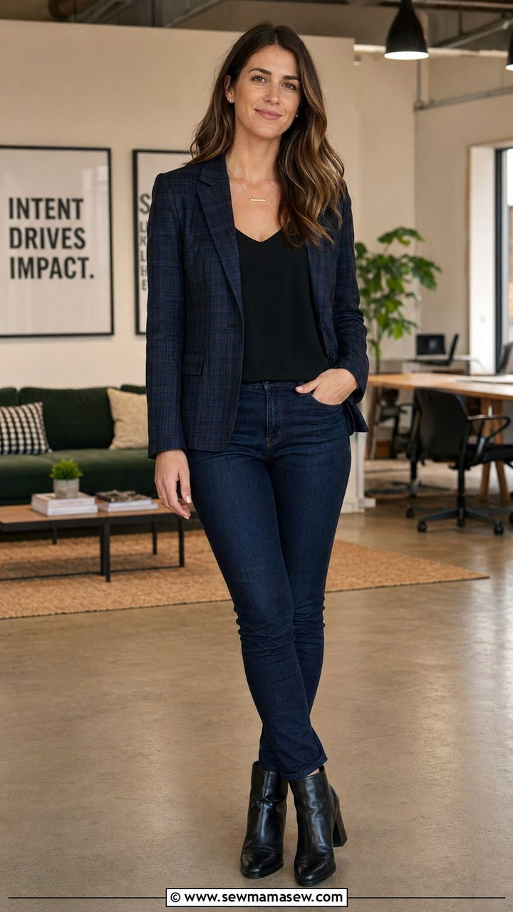 Plaid Blazer And Solid Shell Outfit - 30 Zoom interview outfit ideas