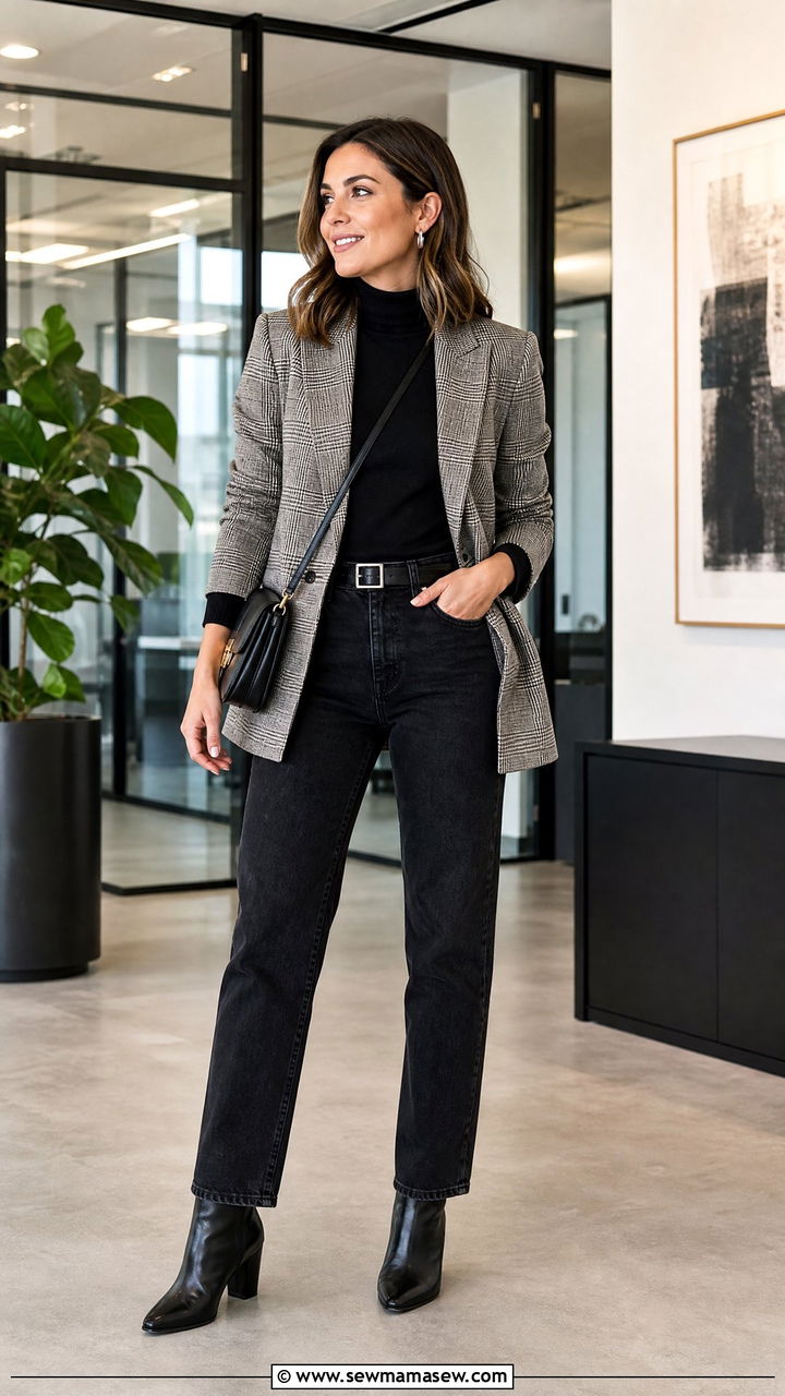 Plaid Blazer Business Casual with Jeans - 25 Business casual outfits with blazer