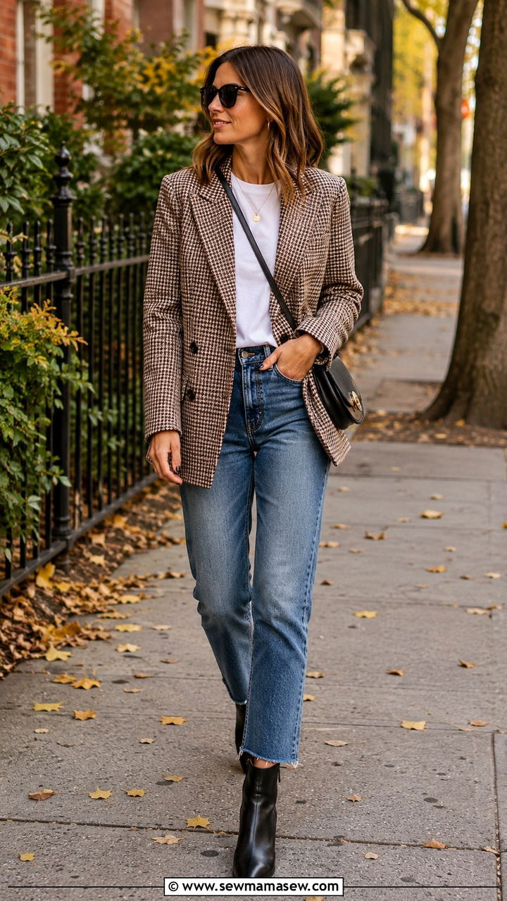 Plaid Blazer Outfit with Jeans - 25 blazer outfits inspo