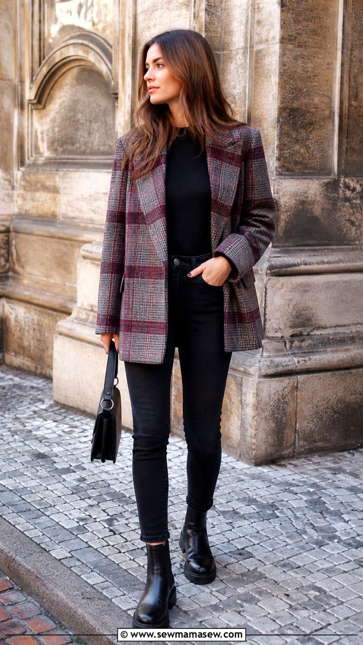 Plaid Blazer With Black Jeans And Chelsea Boots For Prague - 40 What to wear in Prague