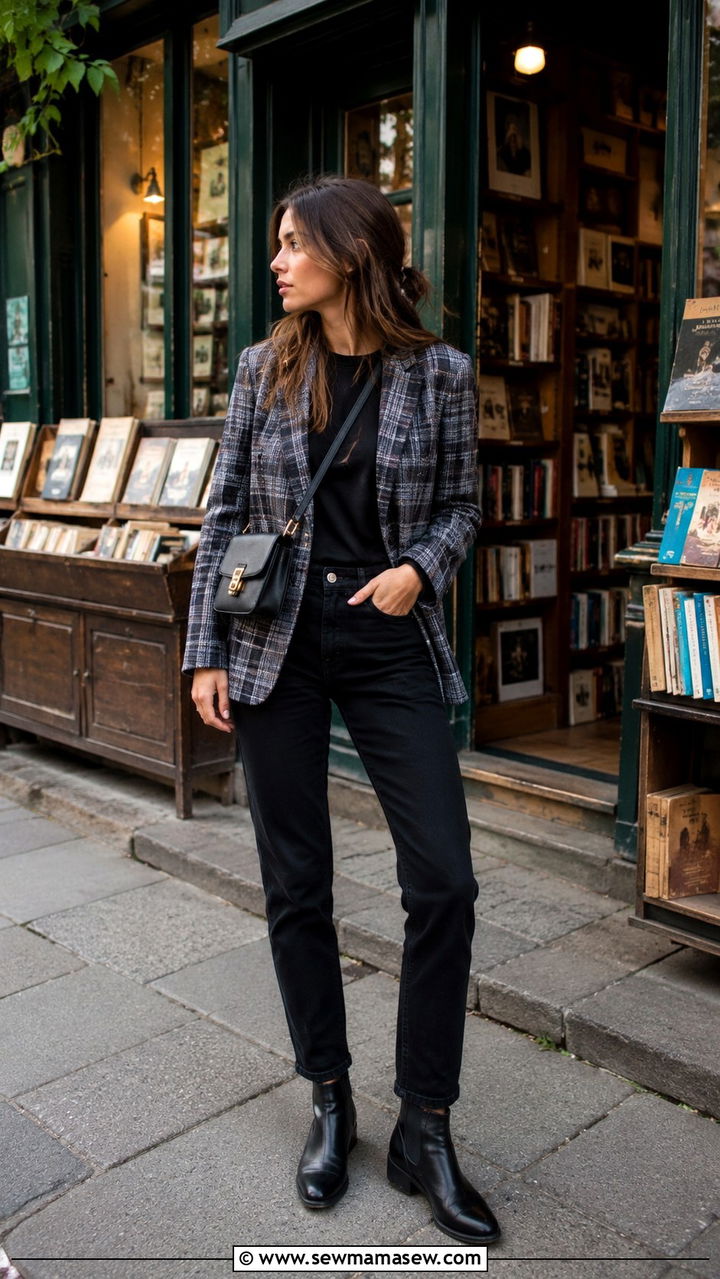 Plaid Blazer With Black Jeans And Chelsea Boots - 30 Paris outfits inspo