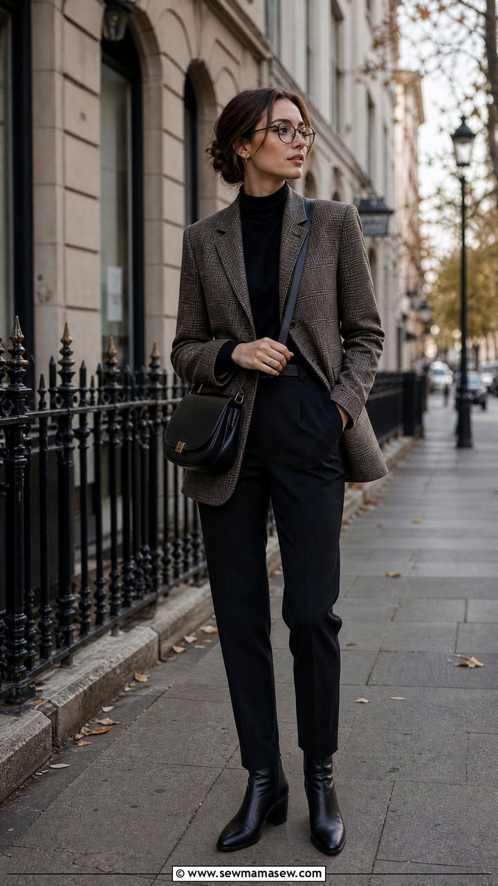 Plaid Blazer With Black Trousers Outfit - 35 librarian core outfits