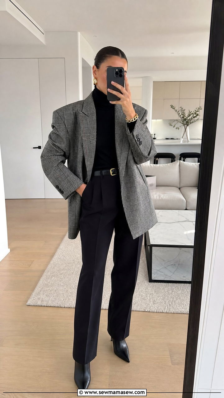 Plaid Blazer With Black Trousers Outfit - 35 glamoratti outfits for women