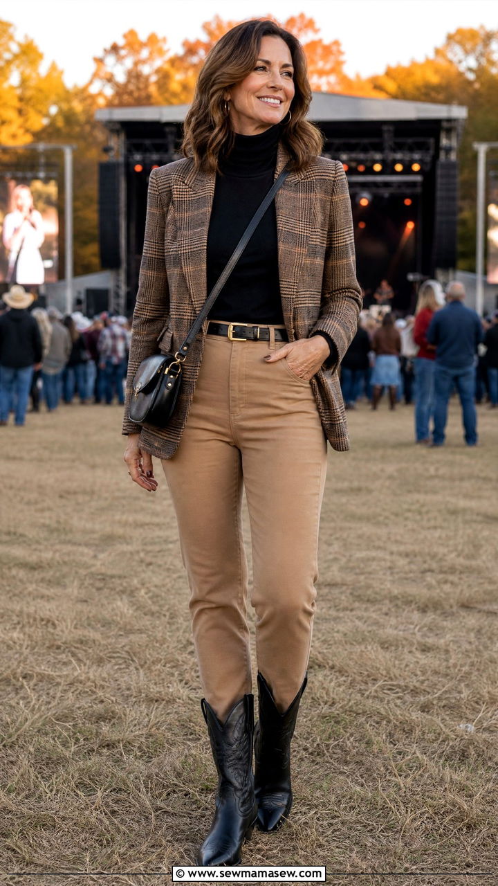 Plaid Blazer With Black Turtleneck Concert Outfit - 30 Concert outfits for women over 40