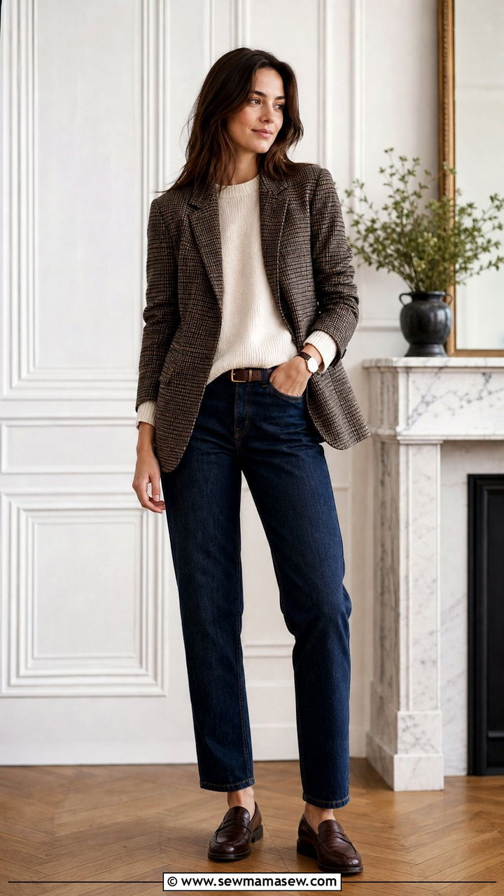 Plaid Blazer With Dark Jeans And Loafers - 25 dark academia outfits aesthetic