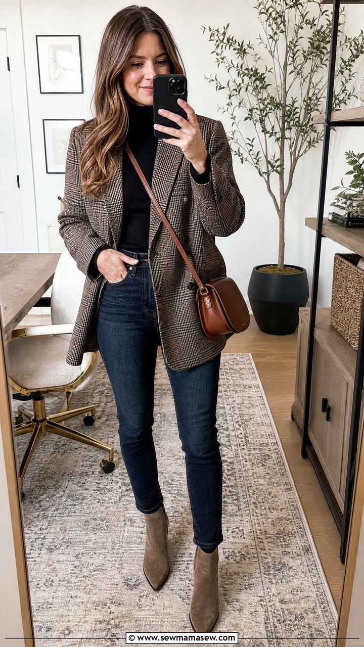 Plaid Blazer With Dark Wash Jeans - 25 Sales meeting outfit ideas