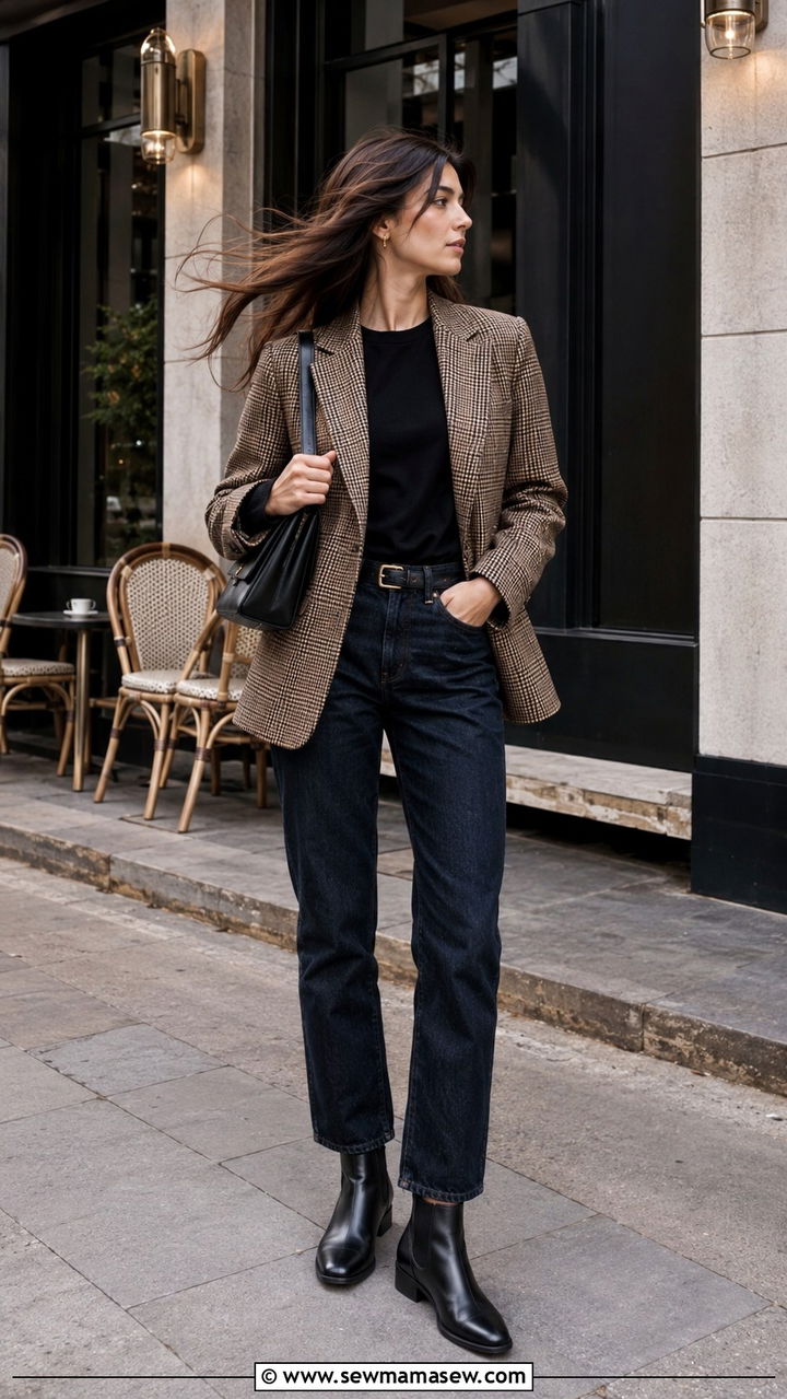 Plaid Blazer With Dark Wash Jeans And Chelsea Boots - 25 windy day outfits aesthetic