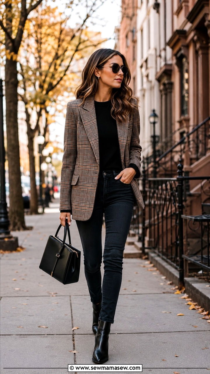 Plaid Blazer With Jeans And Ankle Boots - 30 Pinterest outfits to copy