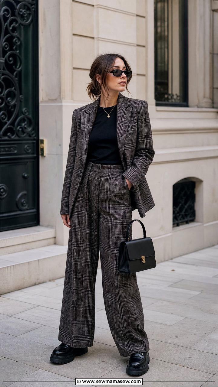 Plaid Blazer With Matching Trousers - 25 classy grunge outfit ideas