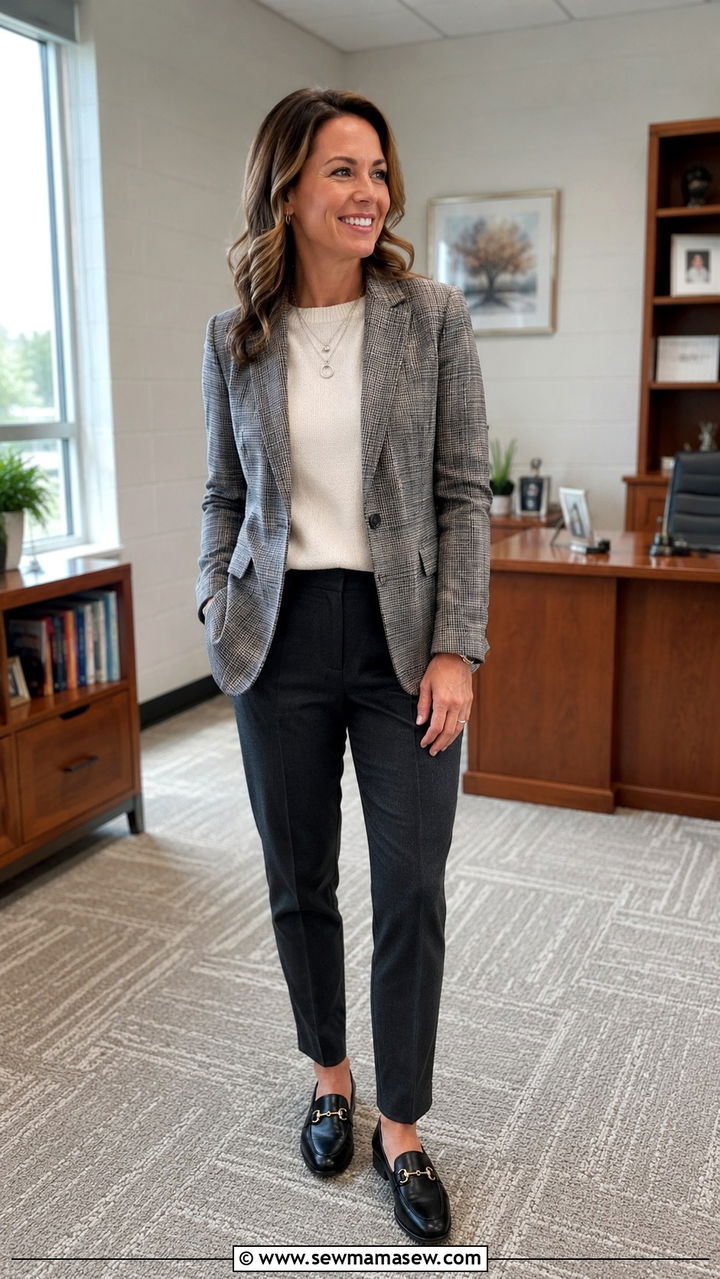 Plaid Blazer With Neutral Pants - 20 Principal outfit ideas